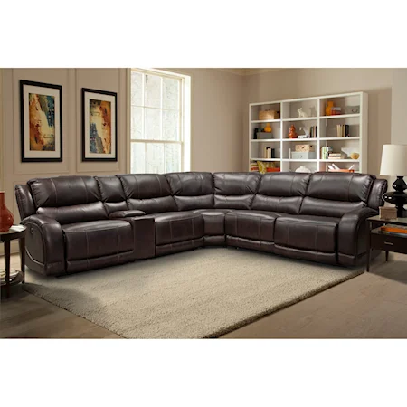 Casual Power Reclining Sectional Sofa with Track Arms and Console Section